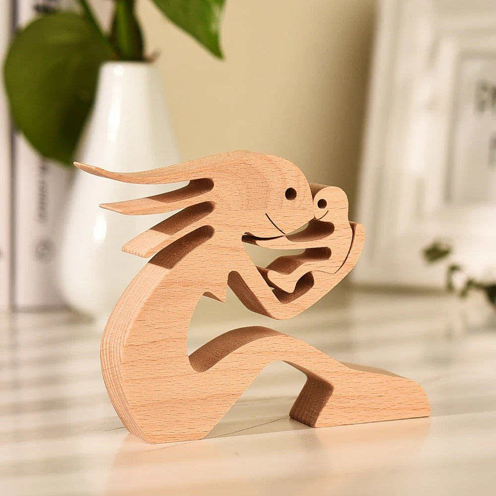 DIY Figurine Wood Dog Ornament Sculpture Home Decoration A Man A Dog Wood Sculpture Christmas Gifts Model Decor PearlNestDecor.com