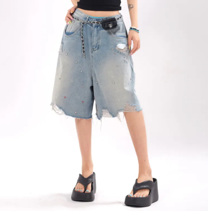 Ripped Denim Shorts Pi-Mart