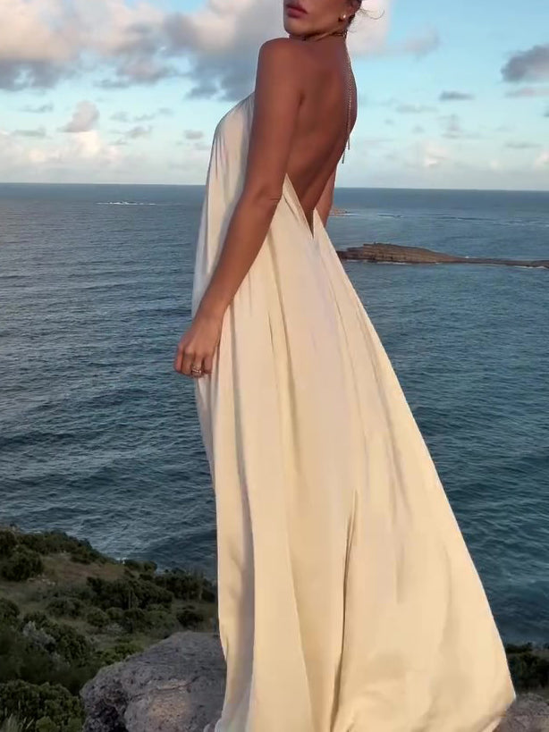 Circle Halter Loose Maxi Dress NorixaFashion.com