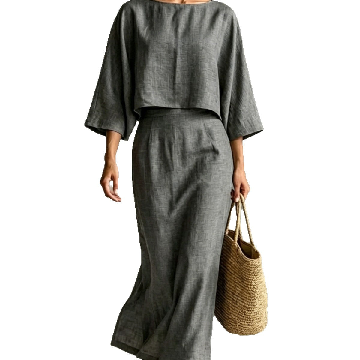 Womens High-Waisted Midi Skirt And Loose Top Set NorixaFashion.com