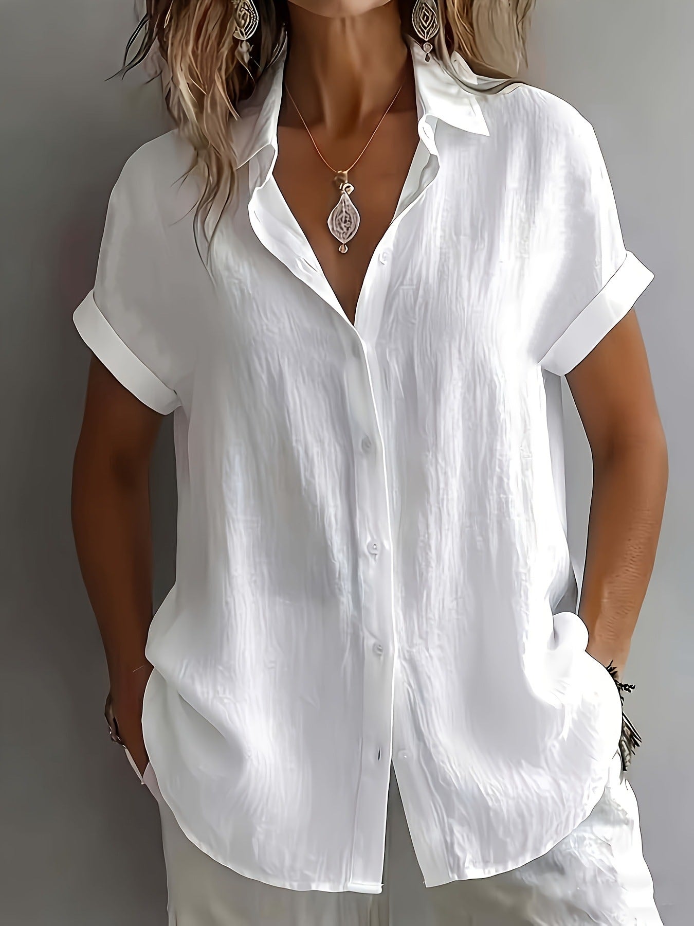 Womens Breathable Pleated-texture Casual Blouse NorixaFashion.com