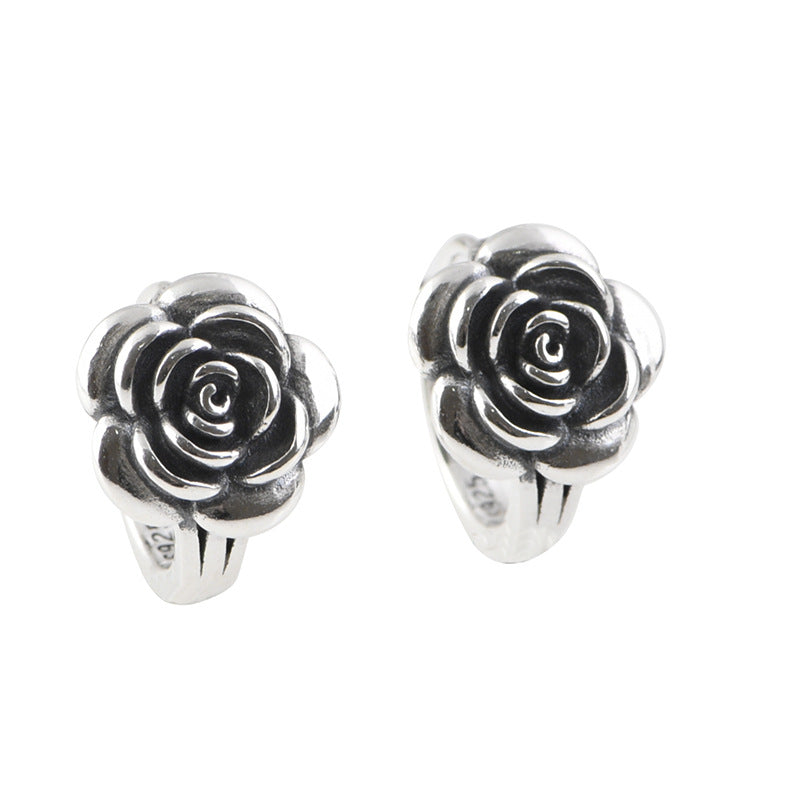 S925 Silver Vintage Distressed Rose Earrings LadyShow.Store