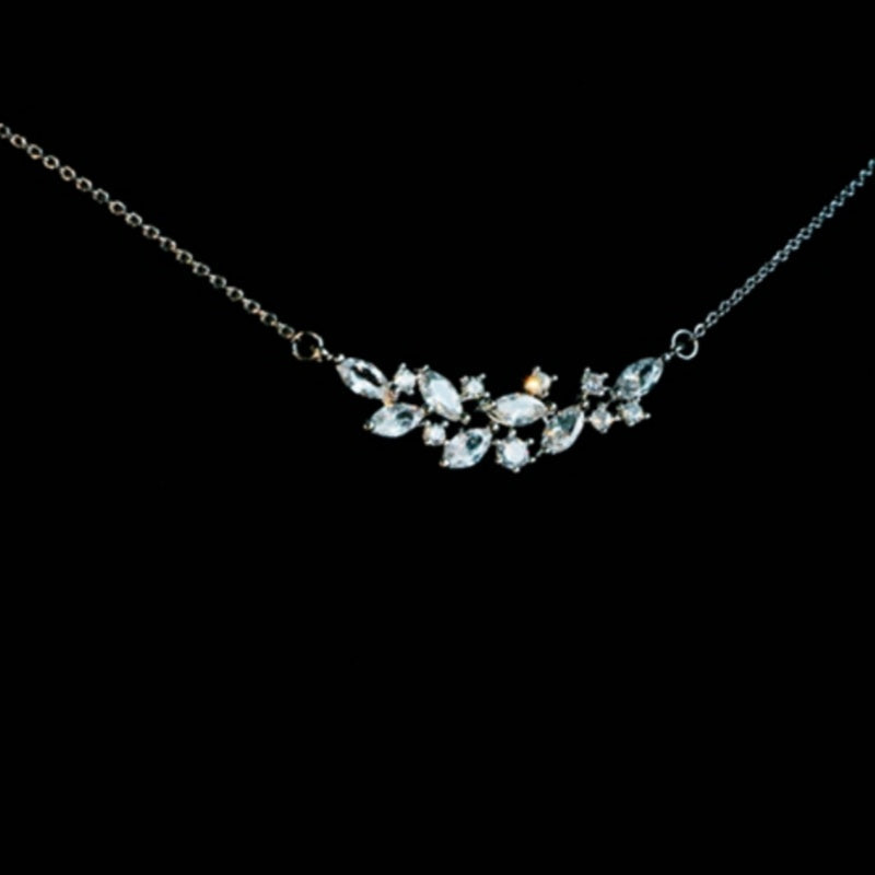French Exquisite Zircon Leaves Super Fairy Bridal Wedding Necklace Earrings LadyShow.Store