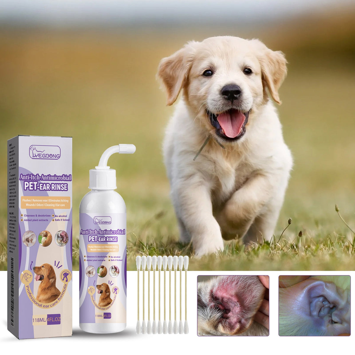 Pet Ear Cleanser 118ml 1box-10pcs 1bag Cotton Stick Tri Light Beauty