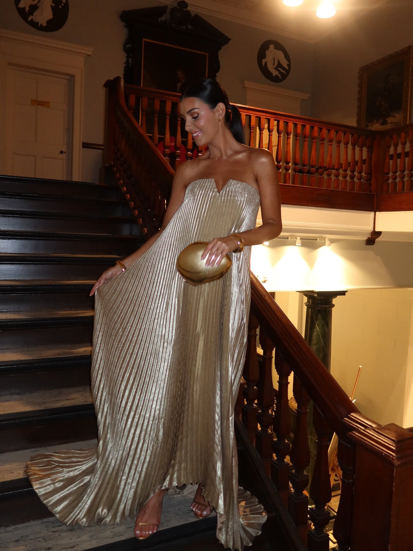 Champagne Color Tube Top Pleated Irregular Hem Dress NorixaFashion.com