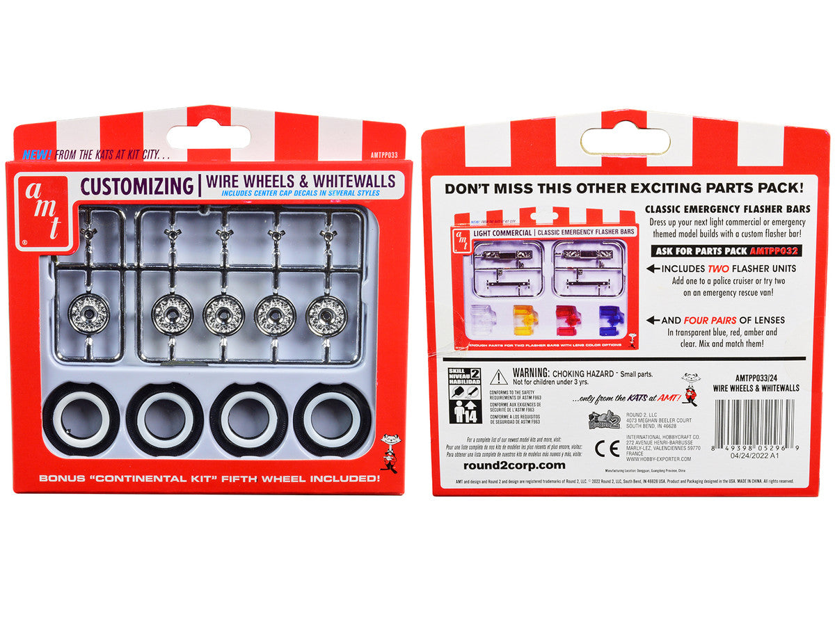 Skill 2 Model Kit Wire Wheels and Whitewall Tires Set of 5 Pieces for 1/25 Scale Models by AMT LuxuryLifeWay Online Store