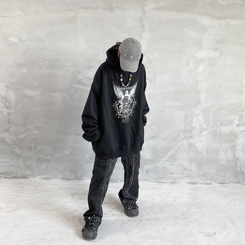 Hip Hop Angel Print Hooded Pullover Sweatshirt