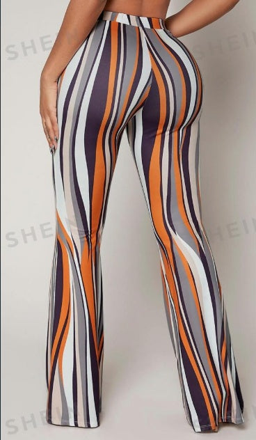 Striped High Waist Flared Leg Pants LadyShow.Store