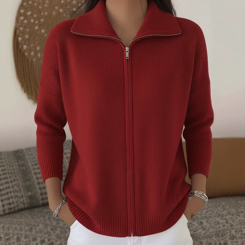 Zip-up Knitted Polo-neck Sweater Cardigan Coat NorixaFashion.com