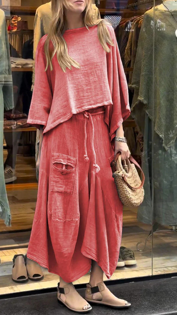 Casual Solid Color Loose Dress Two-piece Suit LadyShow.Store