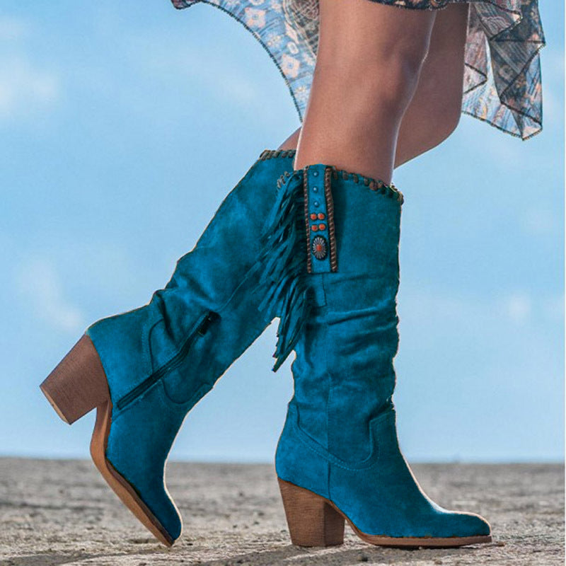 Frosted high-tube fringed women's boots LadyShow.Store