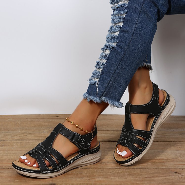 New European And American Wedge Stitching Light Hollow Large Size Sandals LadyShow.Store