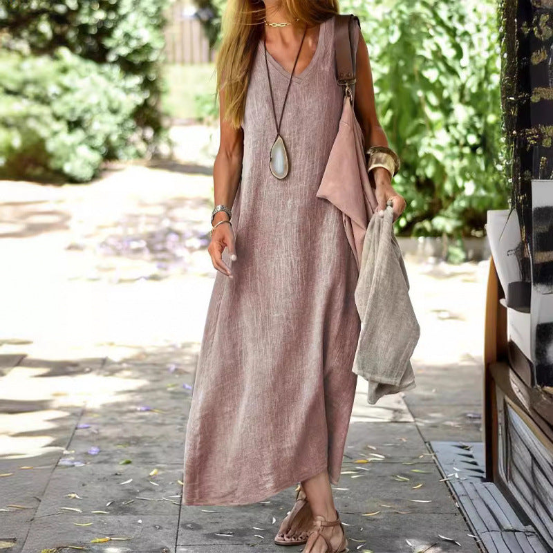 2026 Women's New European And American Dress Summer Fashion Versatile Cotton And Hemp Dress NorixaFashion.com