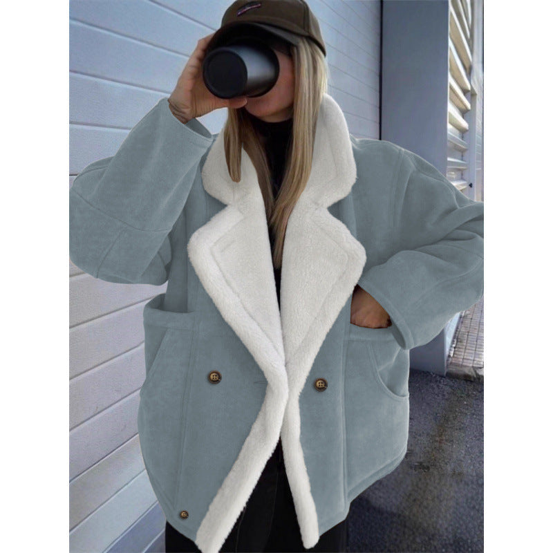 2026 Cross-border Autumn And Winter New European And American Women's Thickened Warm Fashion Loose Casual Retro Lamb Wool Jacket For Women NorixaFashion.com