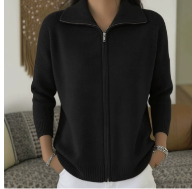 Zip-up Knitted Polo-neck Sweater Cardigan Coat NorixaFashion.com