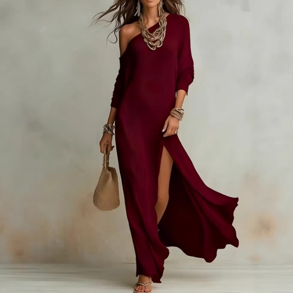 Elegant Long-Sleeve Knitted Split Dress For Women NorixaFashion.com