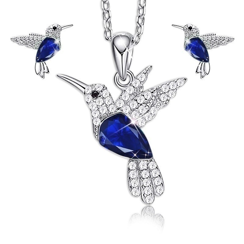 Hummingbird Jewelry Set Silver Plated Chain Necklace Stud LadyShow.Store