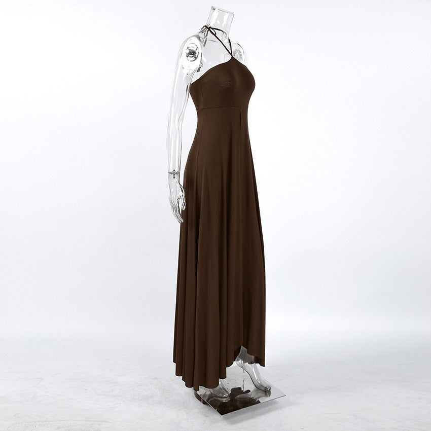 Halter-neck Sleeveless Strapless High Slit Dress NorixaFashion.com