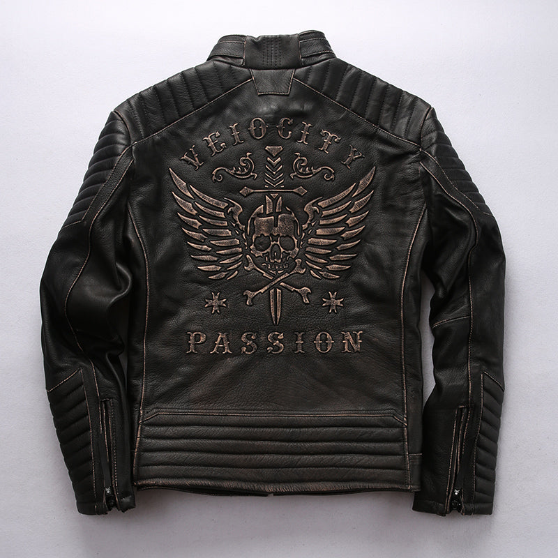 Genuine Leather Jacket Men's Top Layer Cowhide Frayed Jacket Best YouTube Store