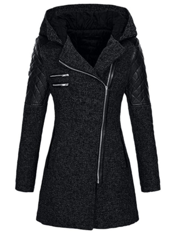 Women Warm Slim Full Zipper Coat Thick Woolen Coat Female Fall Winter Windbreaker Hooded Diagonal Zipper Women's Clothing CJD