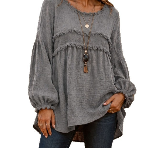 Casual Patchwork Tassel Fringe Crew-Neck T-Shirt Top NorixaFashion.com