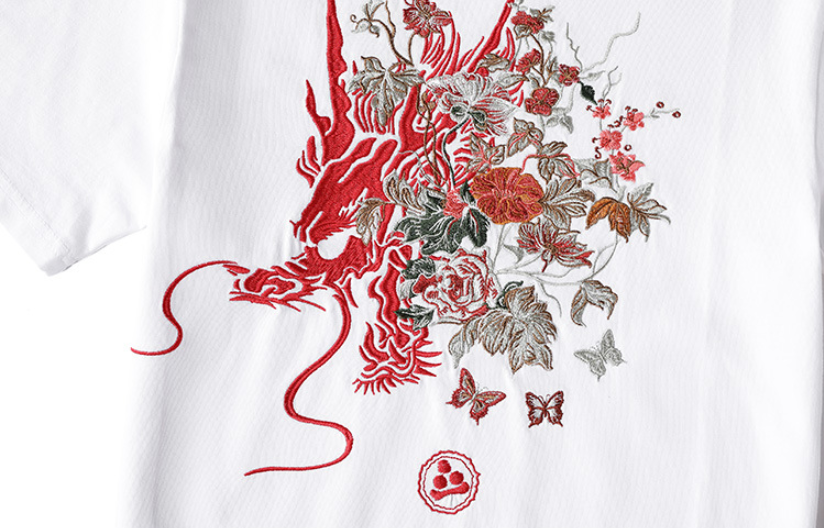 Summer Youth Embroidered Dragon T-Shirt for Men Pi-Mart