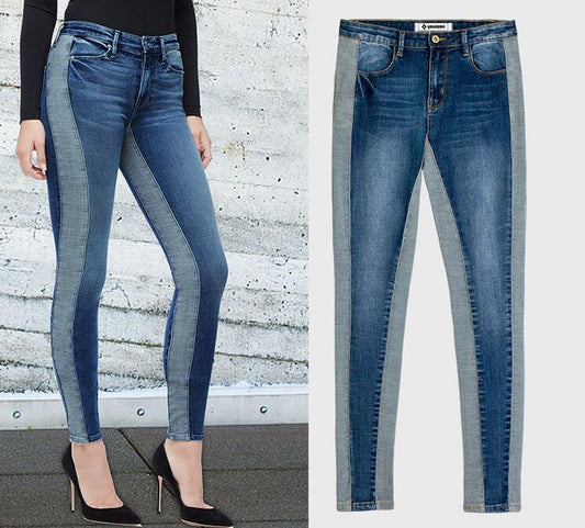 Summer Women's Slim Fit Color Block Denim Pants Pi-Mart