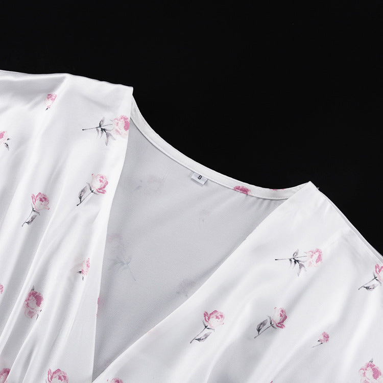 Floral V-neck Short-sleeved High-waisted Bodycon Dress NorixaFashion.com