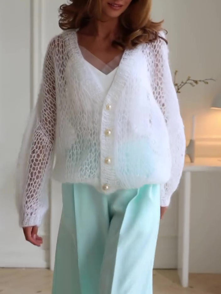 Casual Solid Color Hollow Knit Cardigan NorixaFashion.com