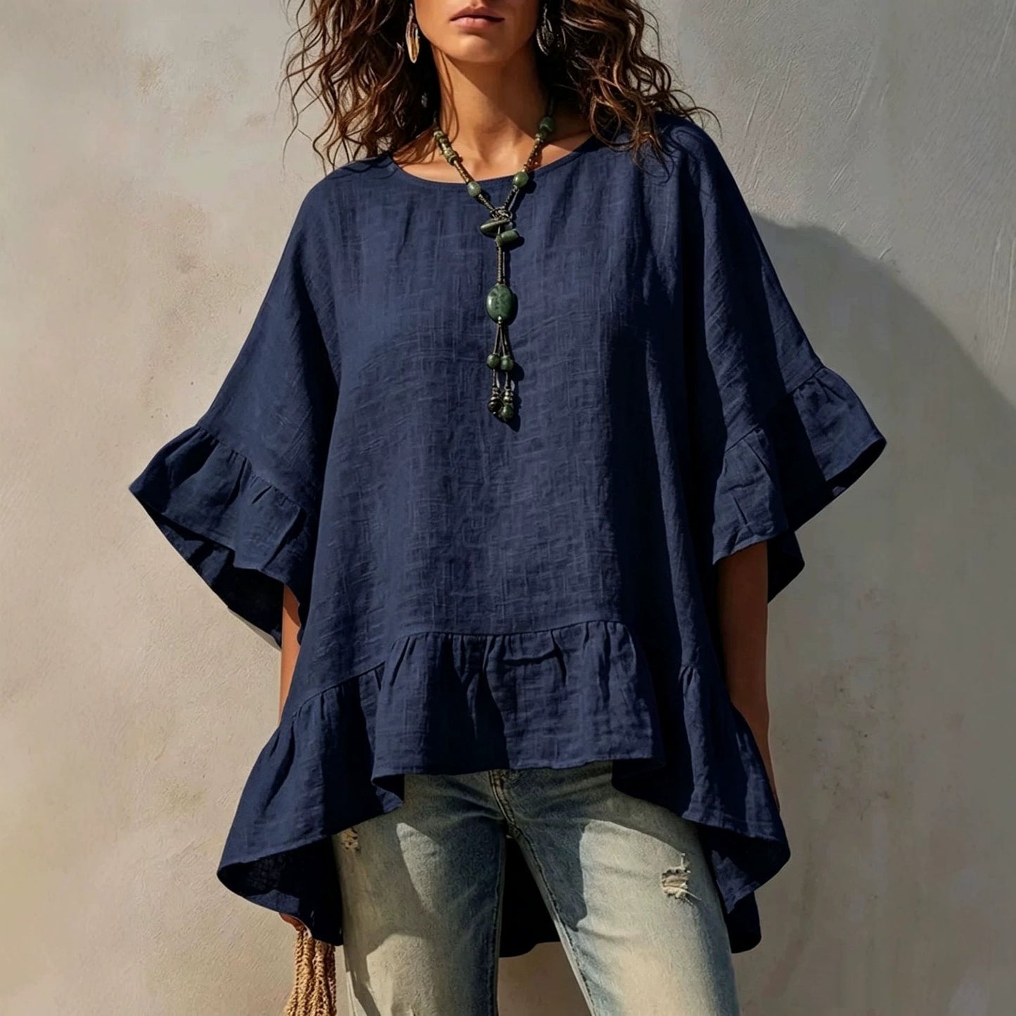Women's Irregular-hem Cotton-linen Shirt NorixaFashion.com
