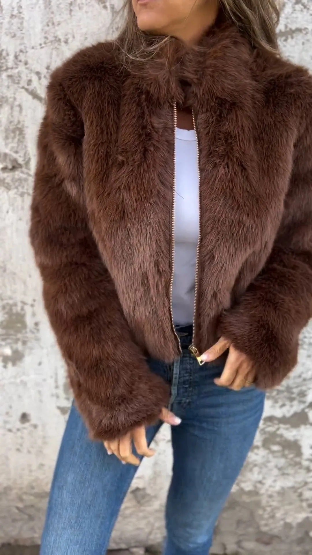 Fashion Stand Collar Plush Jacket Winter Casual Turtleneck Zipper Coat Fleece Tops Women's Clothing LuxuryLifeWay Online Store