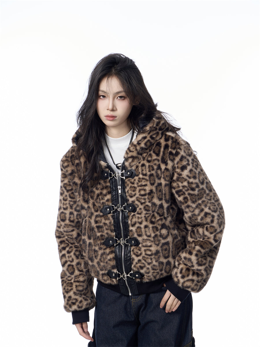 Hooded Jacket Women's Loose Thick Leopard Print Full Print Design Street Coat Best YouTube Store