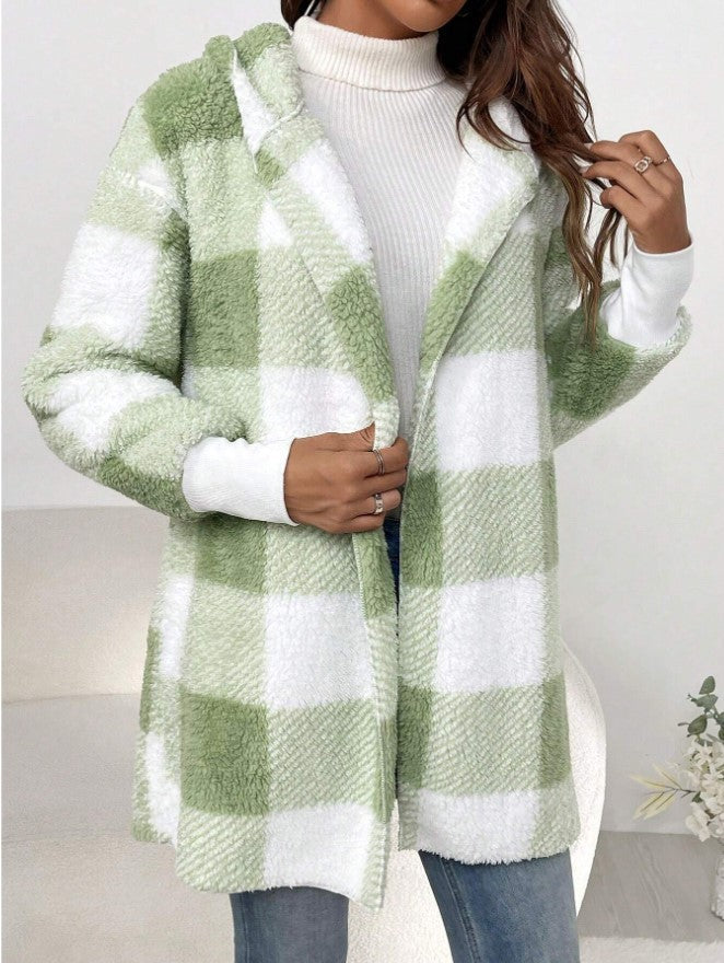 Coat Loose Plaid Color Stitching Knitted Cardigan Sweater NorixaFashion.com