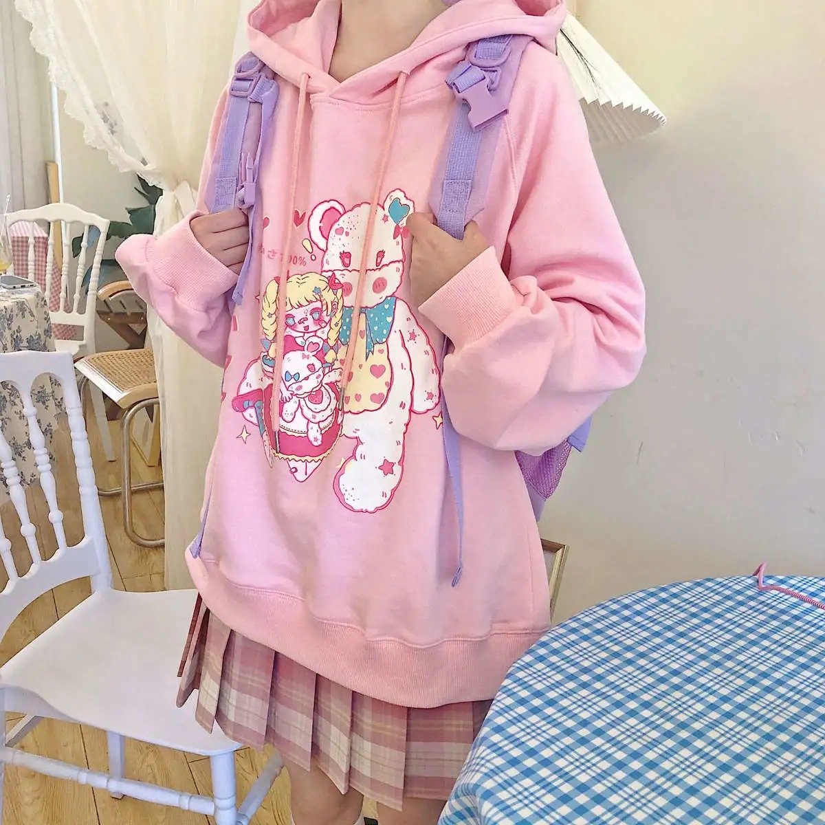 Women's Padded Jacket with College Style Hooded Sweater Pi-Mart
