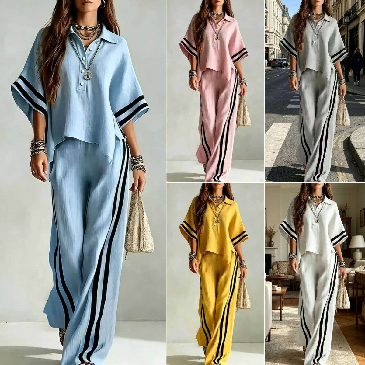 Short-sleeve Shirt And Loose-fitting Trousers Two-piece Set NorixaFashion.com