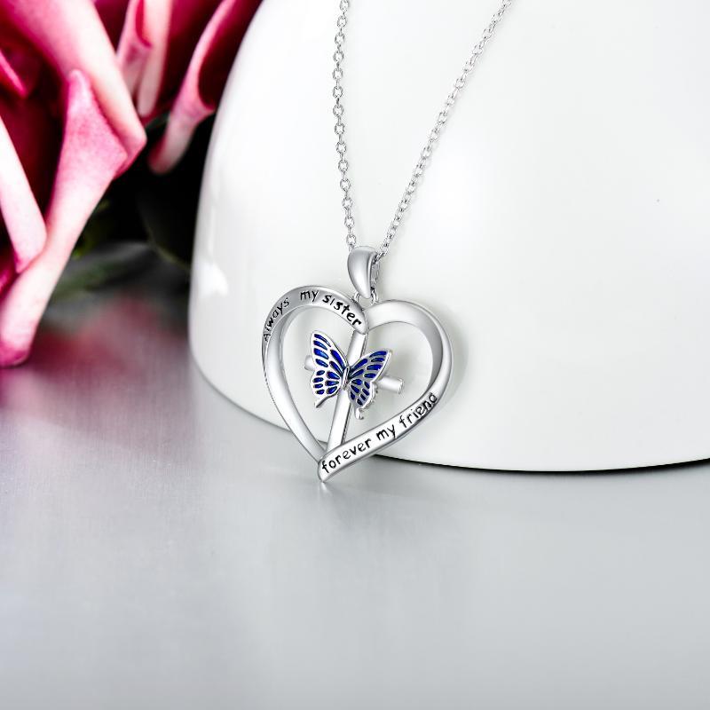 Butterfly Heart Pendant Necklace in White Gold Plated Sterling Silver LadyShow.Store