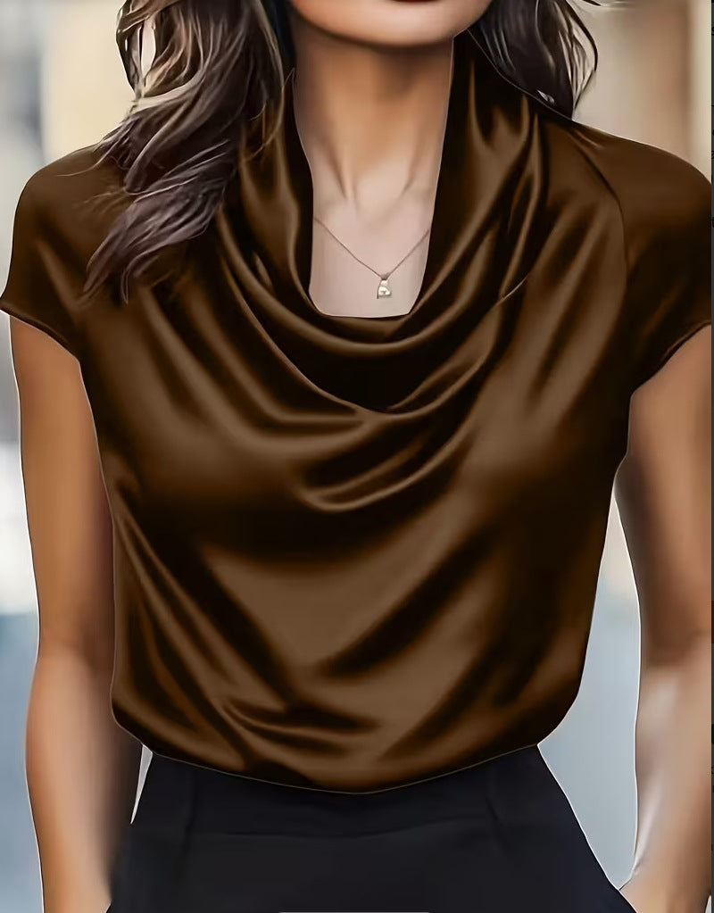 2026 Women's New Swinging Collar Pendant Short Sleeve Top Casual Versatile Shirt NorixaFashion.com