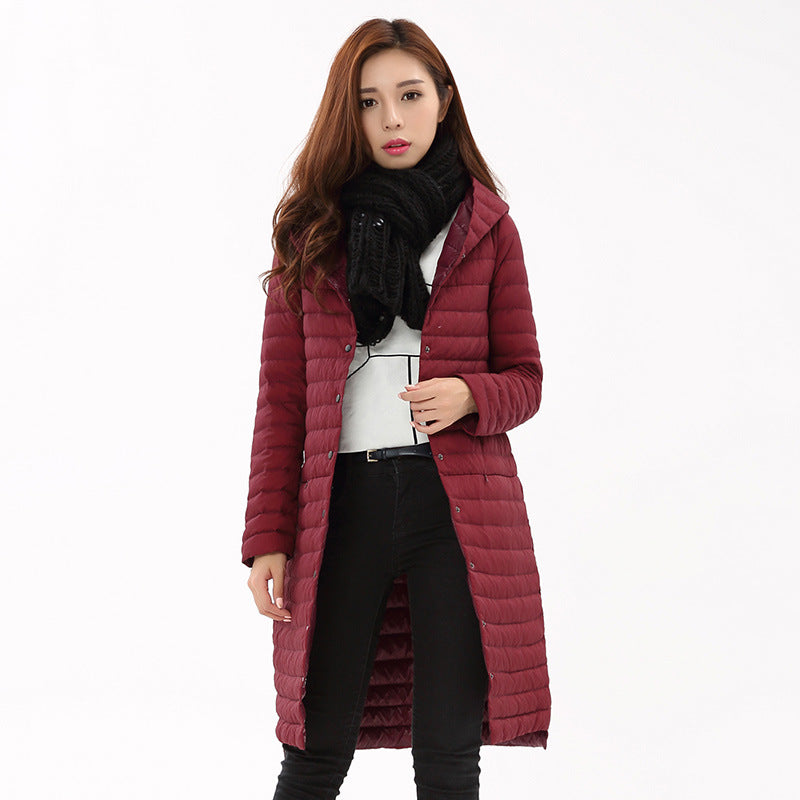 Long Over-the-Knee Stand Collar Lightweight Down Jacket Pi-Mart