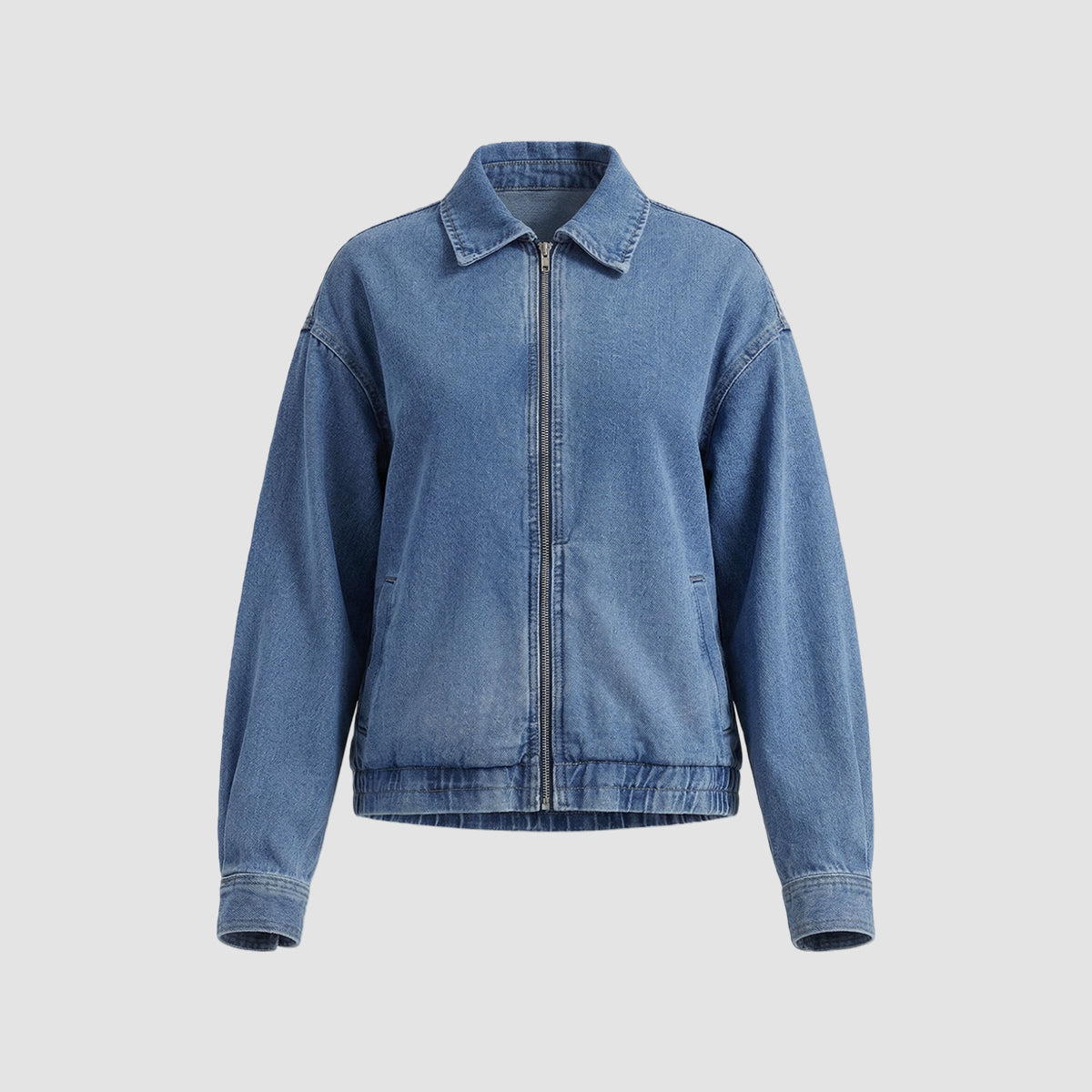 Light Blue Denim Cropped Jacket And Wide-leg Jeans Set NorixaFashion.com