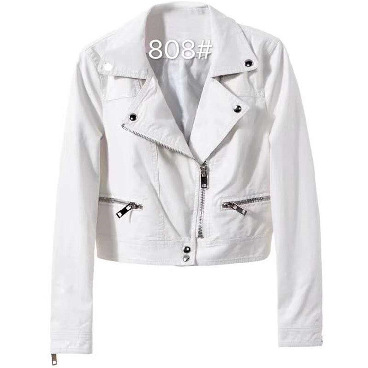 Motorcycle Leather Women's Short Slim Fit Plus Size Washed Leather Jacket LadyShow.Store