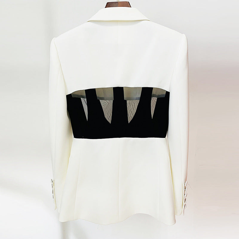 Fashion Cool Sheer Mesh Fishbone Slim Fit Patchwork Suit Jacket Best YouTube Store
