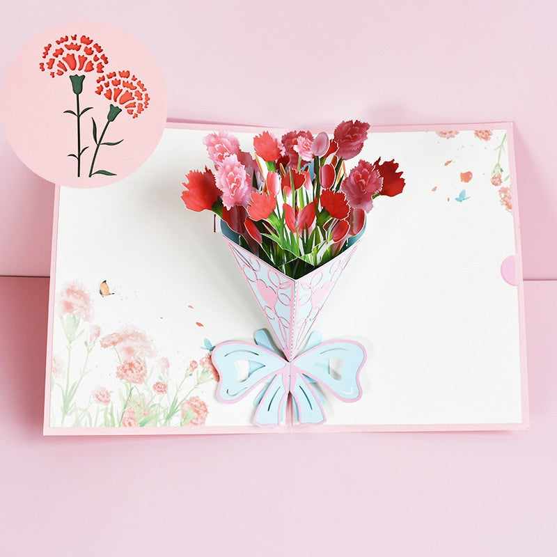 3D PopUp Flower Bouquet Cards Gifts Anniversary PopUp Mom Floral Bouquet Wife Invitation Card Greeting Cards Mothers Day Cards Postcard LadyShow.Store