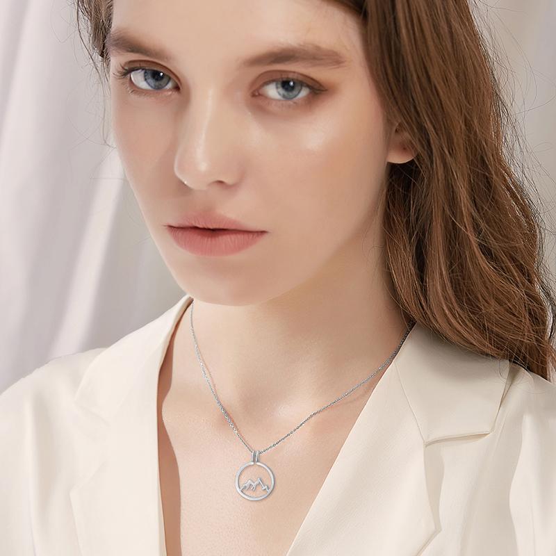 925 Sterling Silver Mountain Ring Holder Round Shape Pendant Necklace LadyShow.Store