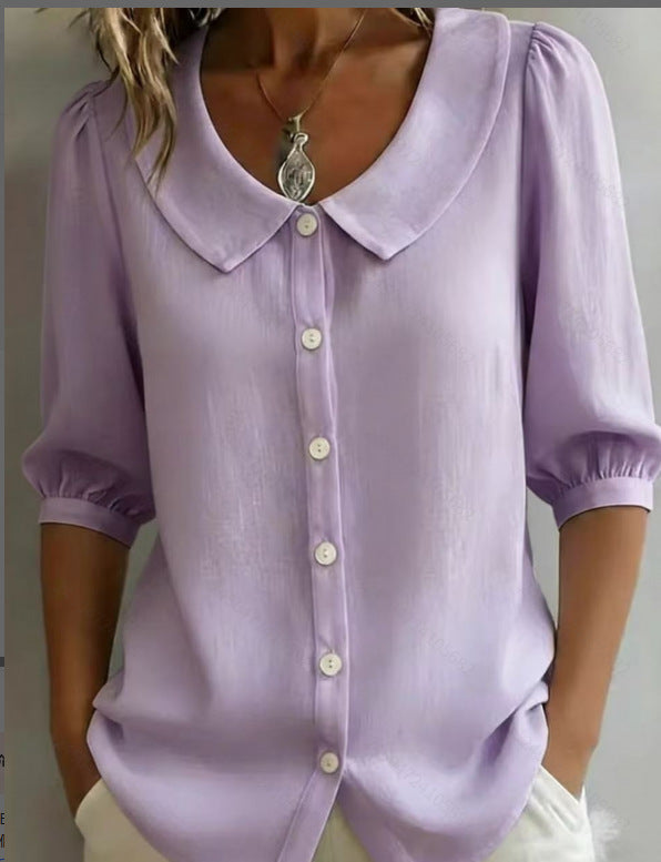 Collared Short-sleeve Blouse Fashion Casual Versatile Loose Shirt Women's Clothing NorixaFashion.com