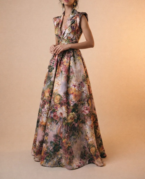 The Empress-Garden Reverie Printed Sleeveless Dress NorixaFashion.com