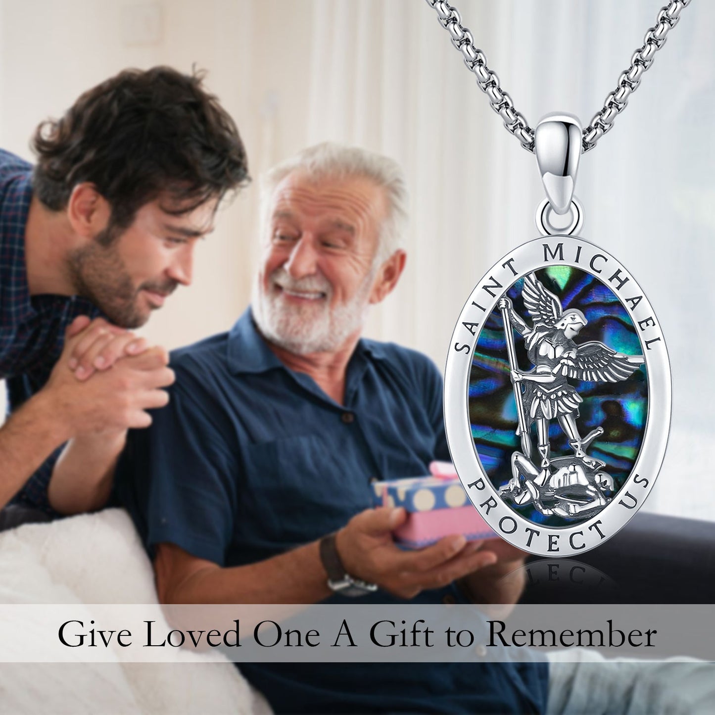 Abalone Shell Saint Michael Pendant Necklace in 925 Sterling Silver LadyShow.Store