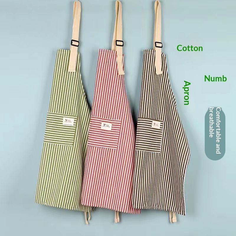 Linen Stripe Apron, Breathable Kitchen Apron For Household Chores PearlNestDecor.com