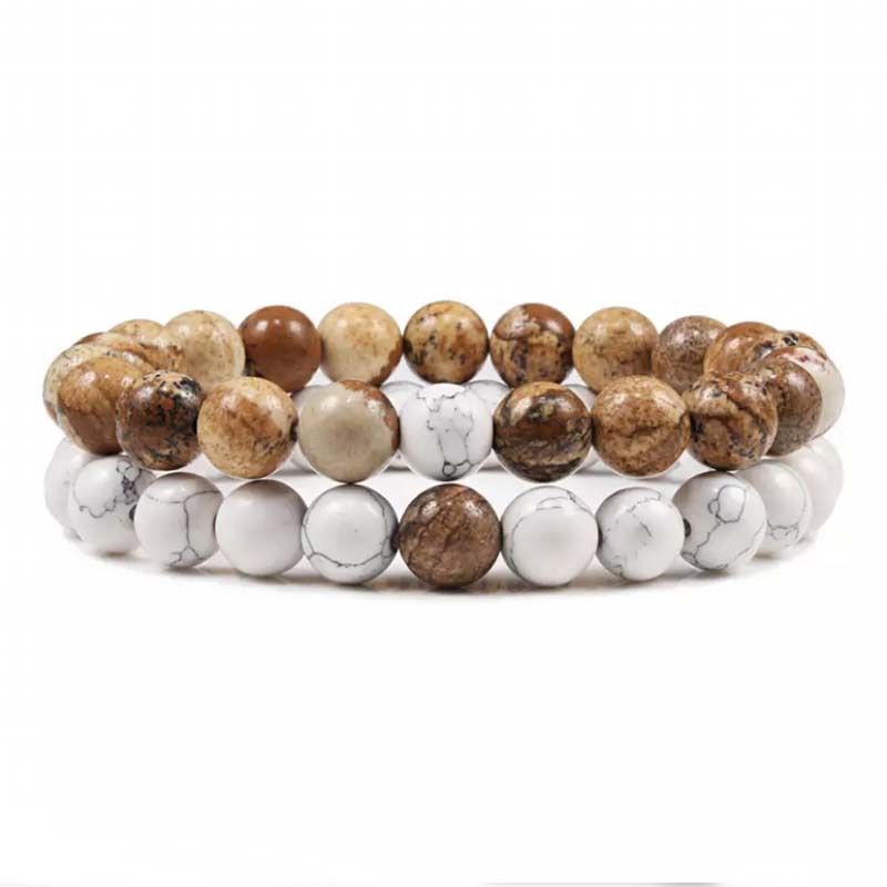 Natural Volcanic Stone White Pine Red Pine Tiger Eye Beaded Set LadyShow.Store