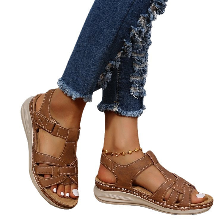 New European And American Wedge Stitching Light Hollow Large Size Sandals LadyShow.Store