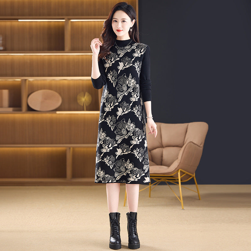 Jacquard Plus Size Wool Dress Women NorixaFashion.com